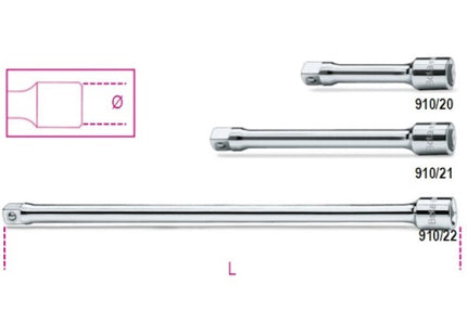 BETA   910/21 PROLUNGA CON ATTACCO QUADRO MASCHIO E FEMMINA 3/8" MM125