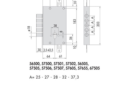 CISA SERRATURA DA APPLICARE A CILINDRO 3 CHIUSURE ENTRATA MM64 AMBIDX