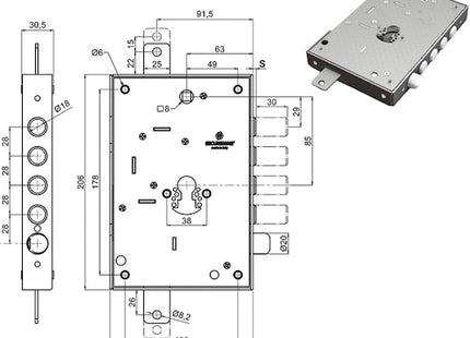 SECUREMME SERRATURA DA APPLICARE CILINDRO YALE ENTRATA MM63 AMBIDX