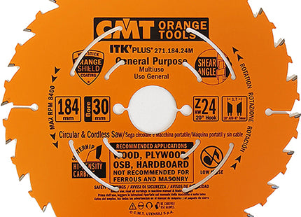 CMT LAMA SOTTILE PER LEGNO LUNGO E TRAVERSO VENA D.MM184X1,7X30 Z 24