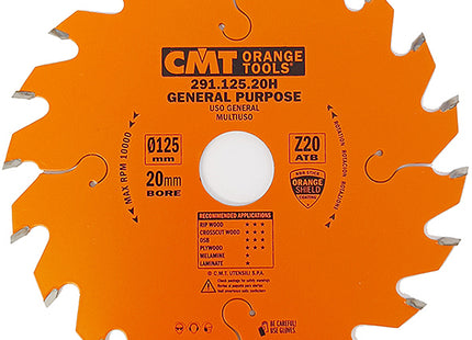 CMT LAMA PER TAGLIO LEGNO LUNGO E TRAVERSO VENA D.MM125X2,4X20 Z 20