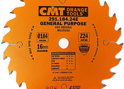 CMT LAMA PER TAGLIO LEGNO LUNGO E TRAVERSO VENA D.MM184X2,6X16 Z 24