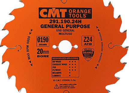 CMT LAMA PER TAGLIO LEGNO LUNGO E TRAVERSO VENA D.MM190X2,6X20 Z 24