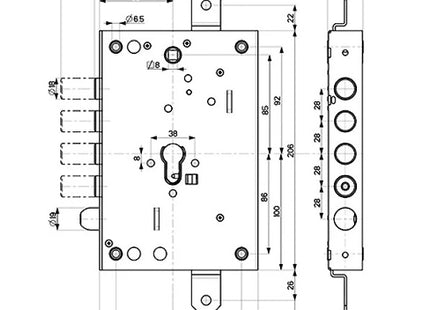 MOTTURA SERRATURA APPLICARE TRIPLICE ENTRATA MM63 AMBIDX ART.82.571/37