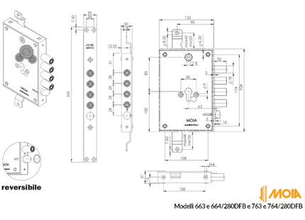 MOIA SERRATURA DA APPLICARE ART.664/280DFB ENTRATA MM63 AMBIDX*