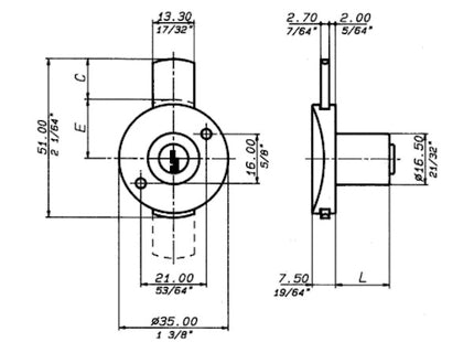 MERONI SERRATURA PER CASSETTI CON CILINDRO MM.20 ART.2130 BIANCO