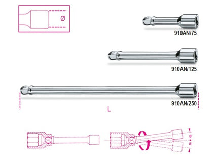 BETA   910AN/ 75 PROLUNGA QUADRO MASCHIO E FEMMINA ANGOLARE 3/8" MM 75