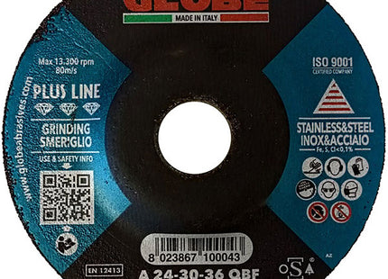 GLOBE DISCO DA SBAVO A CENTRO DEPRESSO D.MM115X6,5X22,23 INOX/ACCIAIO