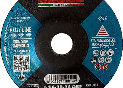 GLOBE DISCO DA SBAVO A CENTRO DEPRESSO D.MM125X6,5X22,23 INOX/ACCIAIO