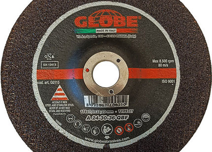 GLOBE DISCO DA SBAVO A CENTRO DEPRESSO D.MM180X7,0X22,23 INOX/ACCIAIO