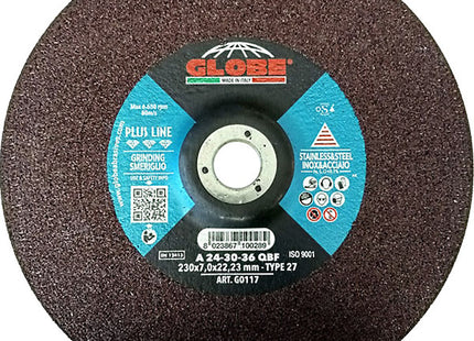 GLOBE DISCO DA SBAVO A CENTRO DEPRESSO D.MM230X7,0X22,23 INOX/ACCIAIO