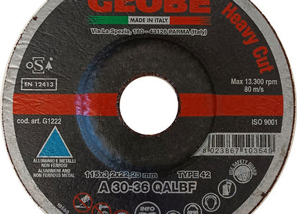 GLOBE DISCO DA TAGLIO A CENTRO DEPRESSO D.MM115X3,2X22,23 ALLUMINIO