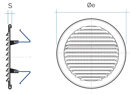 LA VENTILAZIONE GRIGLIA RAME TONDA CON MOLLE D.MM150
