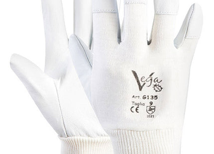 GUANTI IN MAGLIA E CAPRETTO COLORE BIANCO/GRIGIO TG. 8