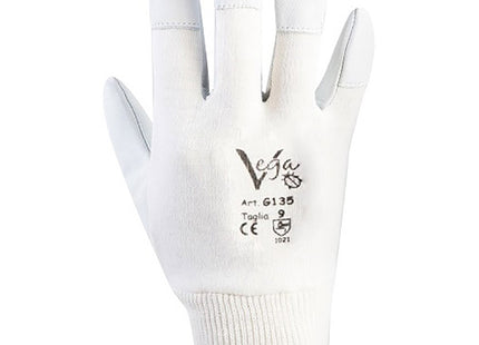 GUANTI IN MAGLIA E CAPRETTO COLORE BIANCO/GRIGIO TG. 8