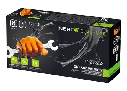 GUANTI MOD. GREASE MONKEY IN NITRILE COLORE ARANCIO TGXXL CONF.DA PZ.50*