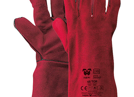 GUANTI IN CROSTA GROPPONE FORMA AMERICANA MOD. 45 TOP COLORE ROSSO TG10