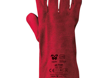 GUANTI IN CROSTA GROPPONE FORMA AMERICANA MOD. 45 TOP COLORE ROSSO TG10