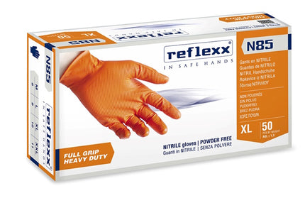 GUANTI REFLEXX MOD. FULLGRIP N85 IN NITRILE ARANCIO CONF.DA PZ.50 TG XXL