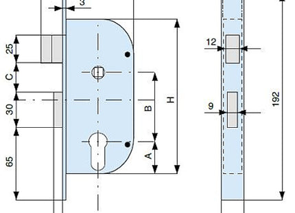 MG SERRATURA INFILARE CON CILINDRO SAGOMATO ART.148 ENTRATA MM32 AMBIDX