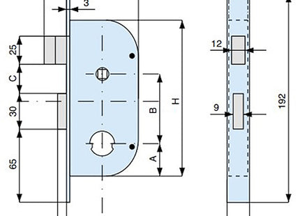MG SERRATURA INFILARE CON CILINDRO TONDO ART.149 ENTRATA MM32 AMBIDESTRA