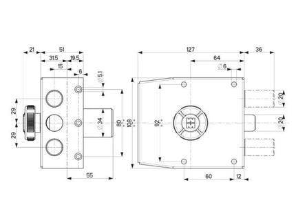 MOTTURA SERRATURA APPLICARE C10 LATERALE ENTRATA MM64 ART.30.411 SX
