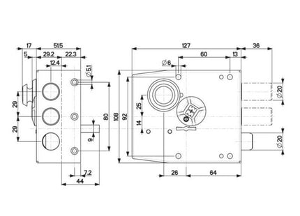 MOTTURA SERRATURA APPLICARE DOPPIA MAPPA LATERALE ENTRATA MM63 DX 20.511