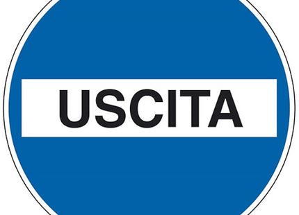 SEGNALE USCITA TONDO BLU CALPESTABILE ADESIVO D.MM200