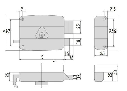 CISA SERRATURA DA APPLICARE CON TIRANTE E POMOLO ENTRATA MM50 DX