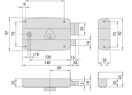 CISA SERRATURA DA APPLICARE CILINDRO E QUADRO MANIGLIA ENTRATA MM60 DX