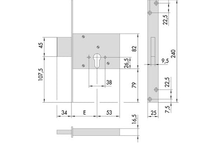 CISA SERRATURA DA INFILARE A CILINDRO YALE ENTRATA MM70 AMBIDESTRA