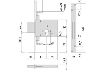 CISA SERRATURA DA INFILARE A CILINDRO YALE ENTRATA MM60 AMBIDESTRA
