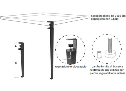 MINUTEX GAMBA PER TAVOLO MOD. LINE IN ACCIAIO BIANCO H.CM 76