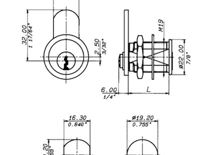 MERONI SERRATURA UNIVERSALE CON CILINDRO MM19X25 E LEVA NICHELATO