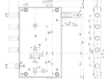MOTTURA SERRATURA APPLICARE QUINTUPLICE PER CILINDRO YALE SINISTRA