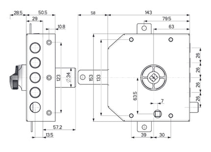 MOTTURA SERRATURA APPLICARE C10 QUINTUPLICA ENTRATA MM63 ART.89A.451 DX