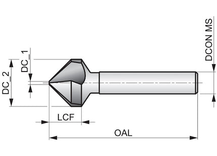 DORMER SVASATORE 3 TAGLIENTI HSS TIAIN 90° DIN 335C D.MM20,5X 63