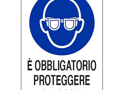SEGNALE E' OBBLIGATORIO PROTEGGERE GLI OCCHI IN ALLUMINIO MM500X350