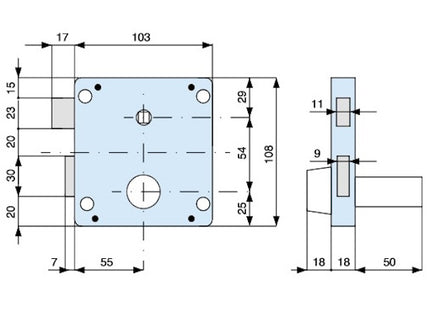 MG SERRATURA APPLICARE PER PORTE IN FERRO ART.436 ENTRATA MM55 DX
