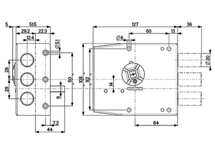 MOTTURA SERRATURA APPLICARE DOPPIA MAPPA LATERALE ENTRATA MM63 SX 20.501