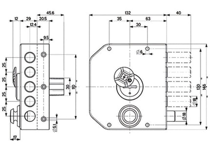 MOTTURA SERRATURA APPLICARE DOPPIA MAPPA LATERALE ENTRATA MM63 DX 20.510