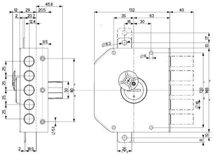 MOTTURA SERRATURA APPLICARE DOPPIA MAPPA TRIPLICE ENTRATA MM63 SX 20.520