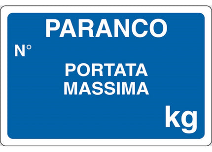 SEGNALE PARANCO N. PORTATA MASSIMA KG IN ALLUMINIO MM300X200