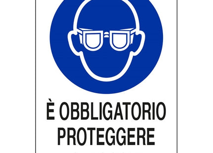 SEGNALE E' OBBLIGATORIO PROTEGGERE GLI OCCHI ADESIVO MM 60X 40