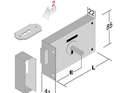 BONAITI SERRATURA DA APPLICARE PER PORTONCINO ART.176 ENTRATA MM.60 SX