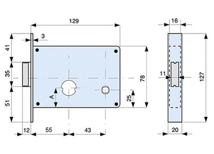 MG SERRATURA INFILARE CON CILINDRO D.MM26 ART.313 ENTRATA MM55 AMBIDX