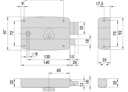 CISA SERRATURA DA APPLICARE SENZA ALETTA DI FISSAGGIO ENTRATA MM60 DX