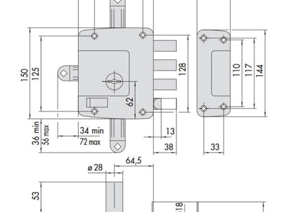 CISA SERRATURA DA APPLICARE DI SICUREZZA 4 CHIUSURE ENTRATA MM64 SX*