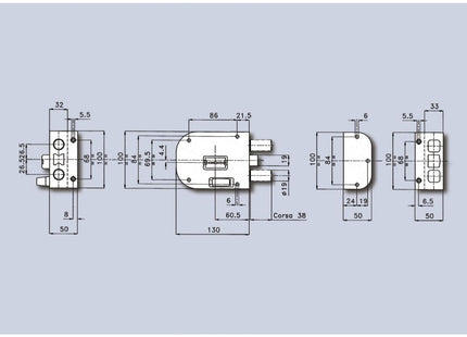 CR SERRATURA APPLICARE DOPPIA MAPPA MM100X130 ENTRATA MM60 4 MANDATE SX