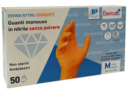 GUANTI MOD. DERMA NYTRIL DIAMANTE COLORE ARANCIO TGM CONF.DA PZ.50*